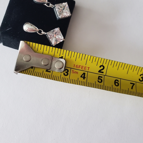 Square cut Rhinestone Drop Earrings - Picture 7 of 9